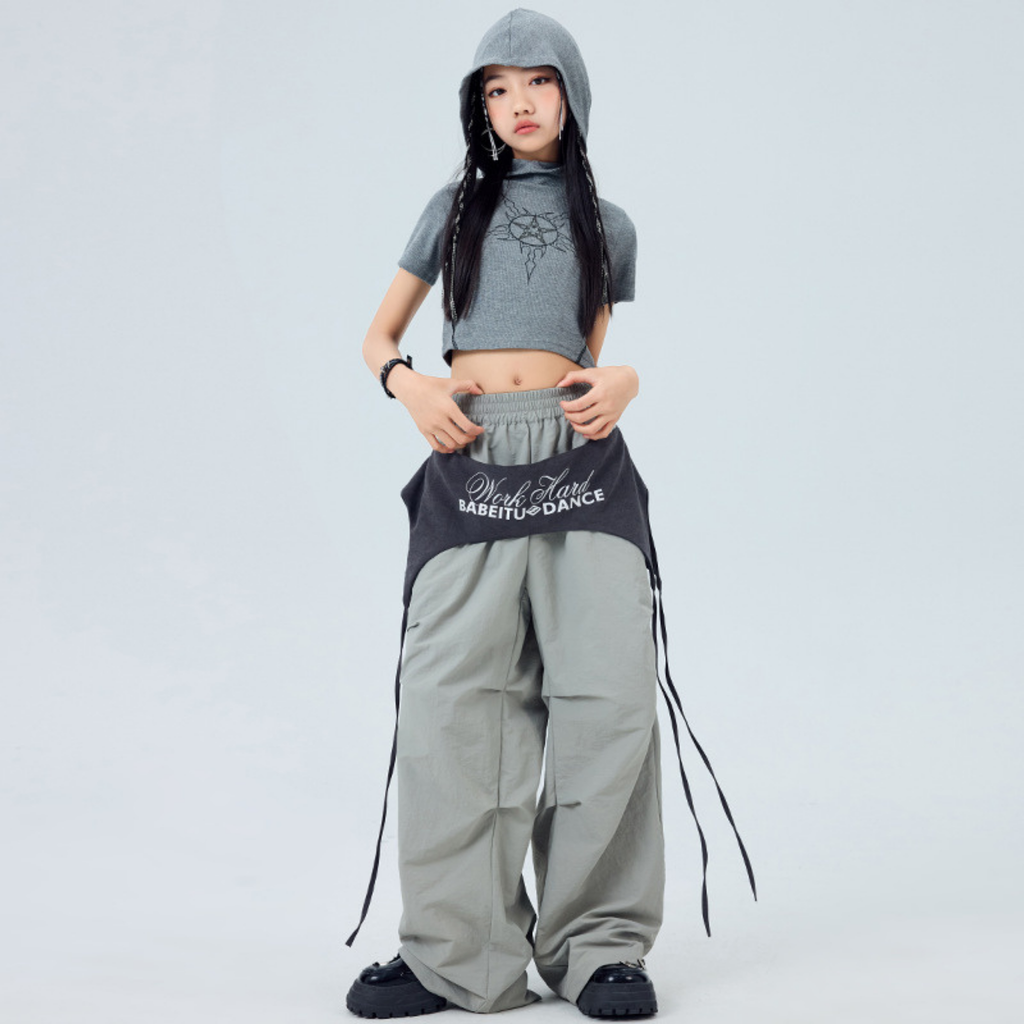STREET グレーフード ワイドパンツセットアップ キッズダンス衣装