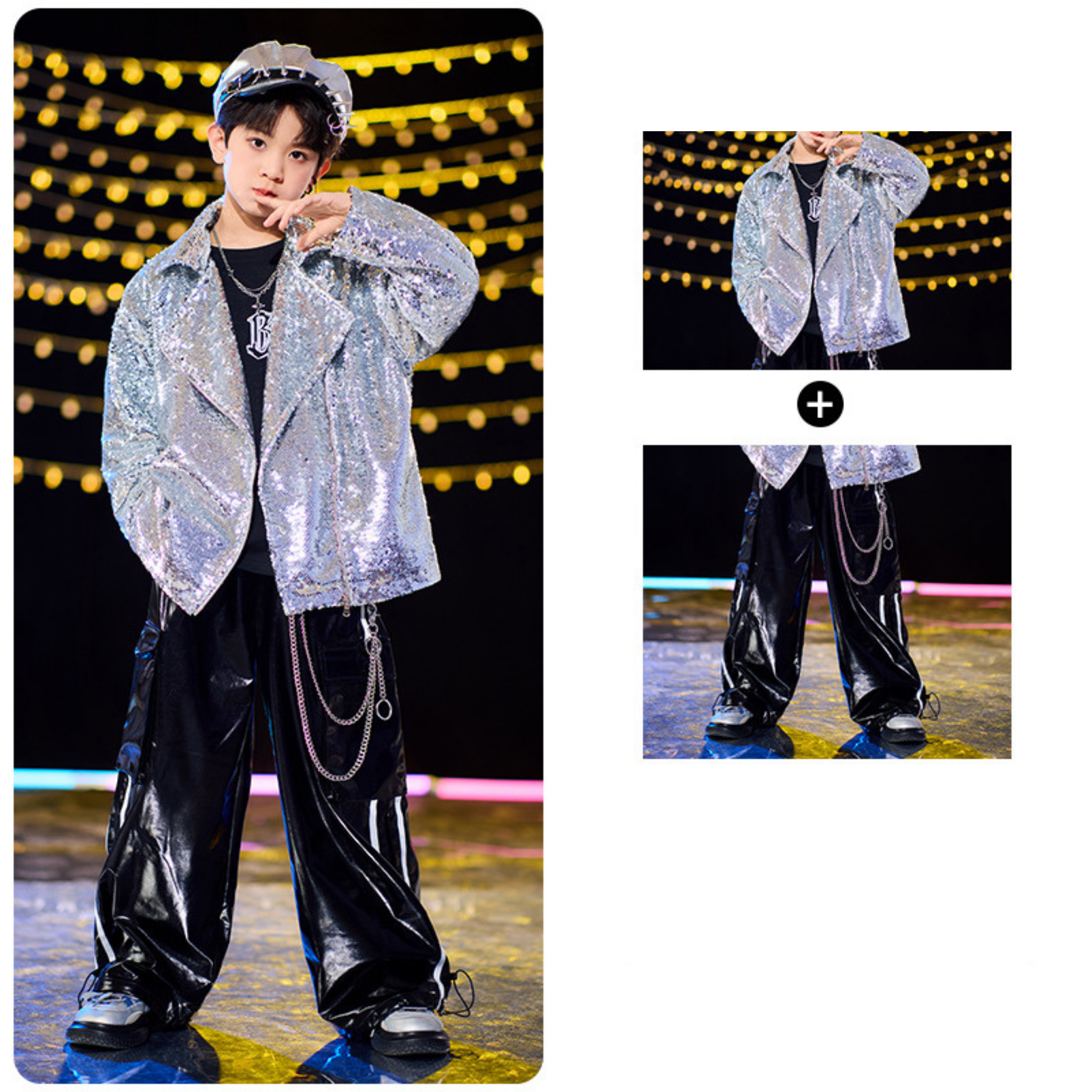 STREET シルバースパンコール ブラックセットアップ キッズダンス衣装