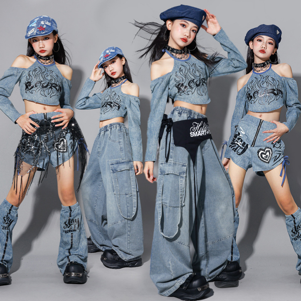 HIPHOP デニムグラフィック セットアップ キッズダンス衣装