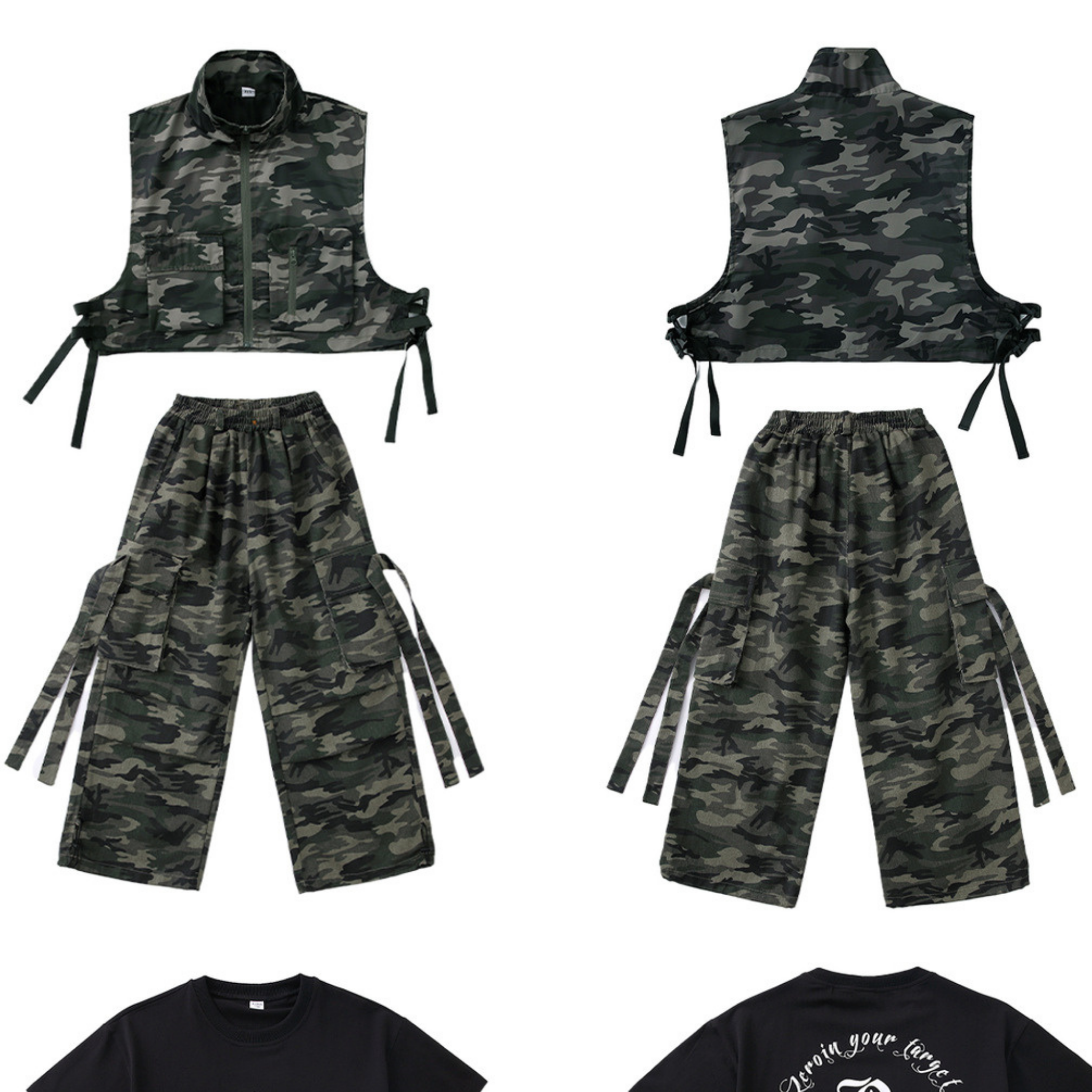 HIPHOP カモフラージュ ワイドパンツセットアップ キッズダンス衣装