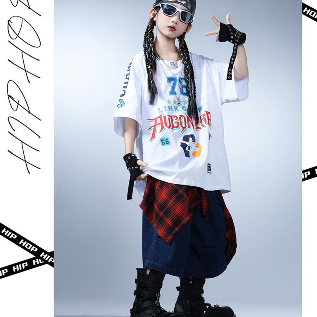 HIPHOP グラフィックTシャツ デニムカーゴセットアップ キッズダンス衣装