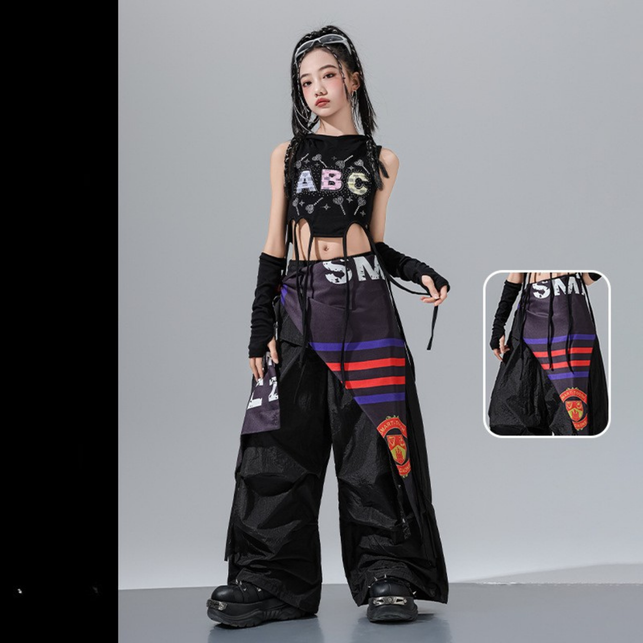 HIPHOP ABCグリッター ワイドパンツセットアップ キッズダンス衣装