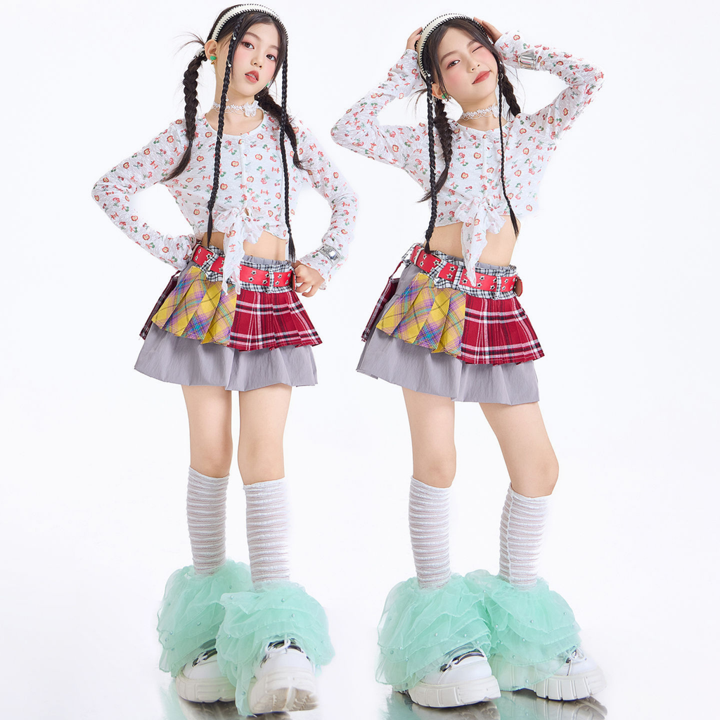 GIRLS フルーツプリント グレーティアードスカートセットアップ キッズダンス衣装