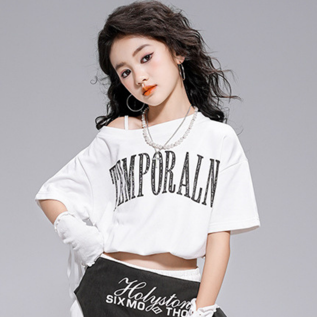 HIPHOP ホワイトダメージ ワイドパンツセットアップ キッズダンス衣装
