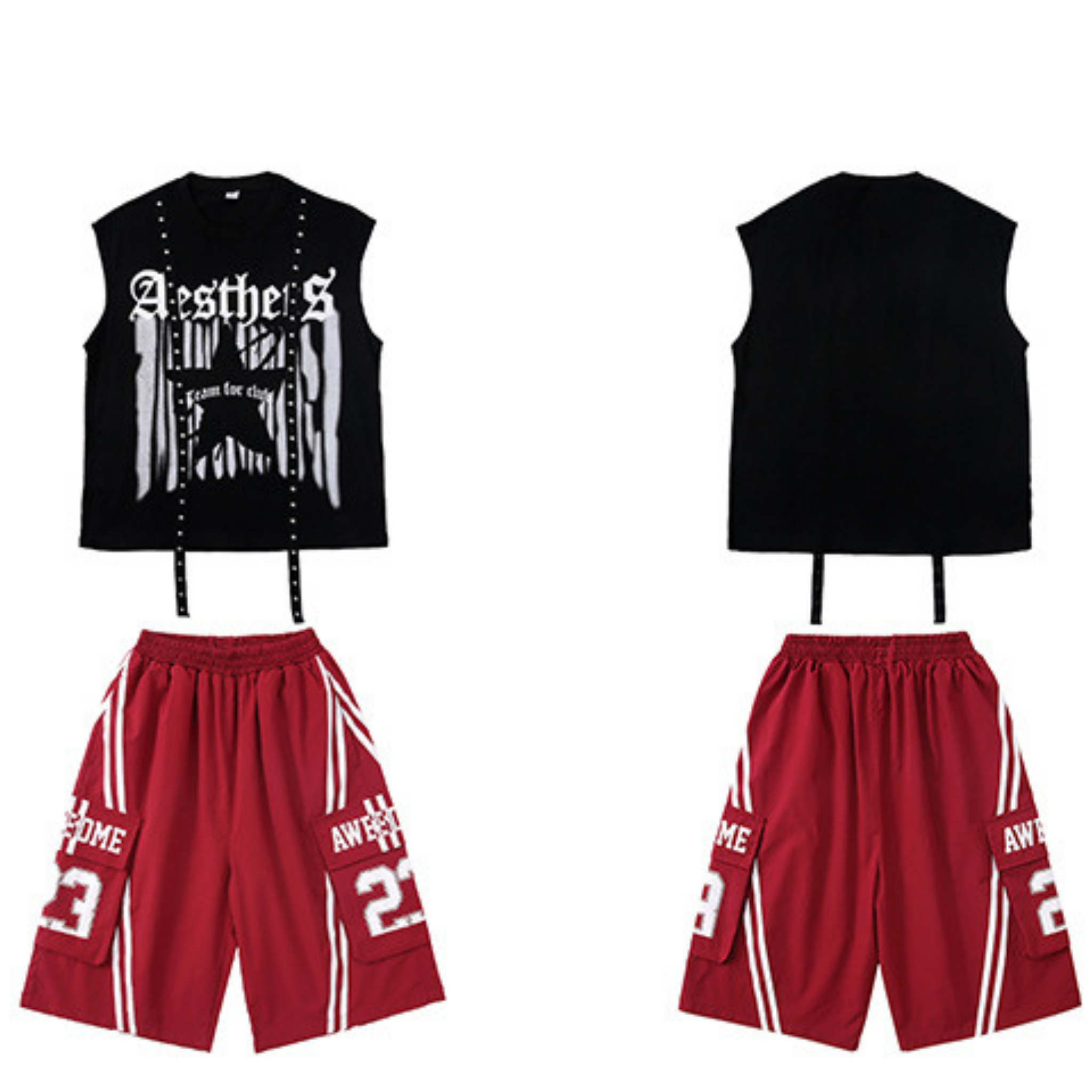 HIPHOP ブラックスタッズ レッドセットアップ キッズダンス衣装