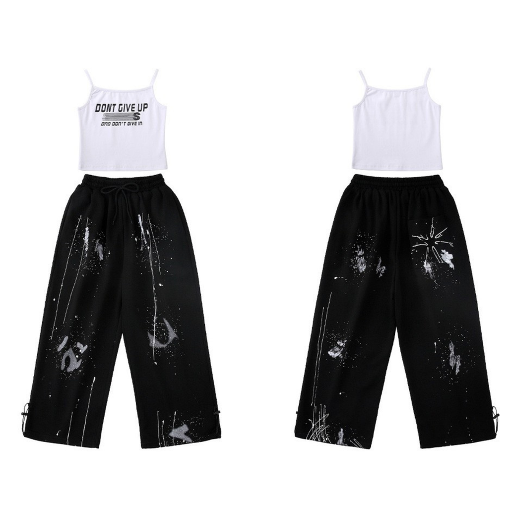 HIPHOP ペイントワイドパンツ セットアップ キッズダンス衣装