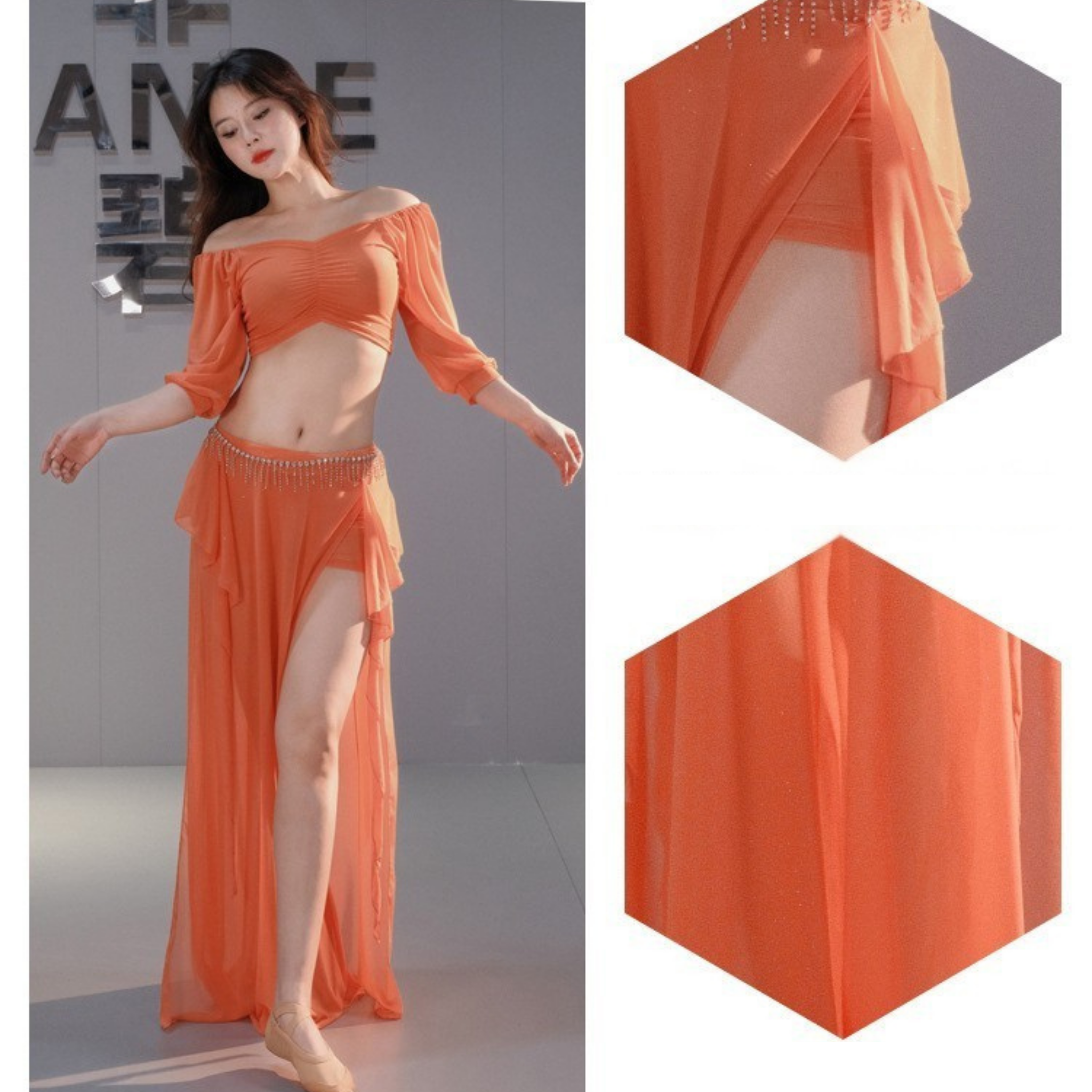 ベリーダンス　レッスンウェア　ランタンスリーブ　S～3XL