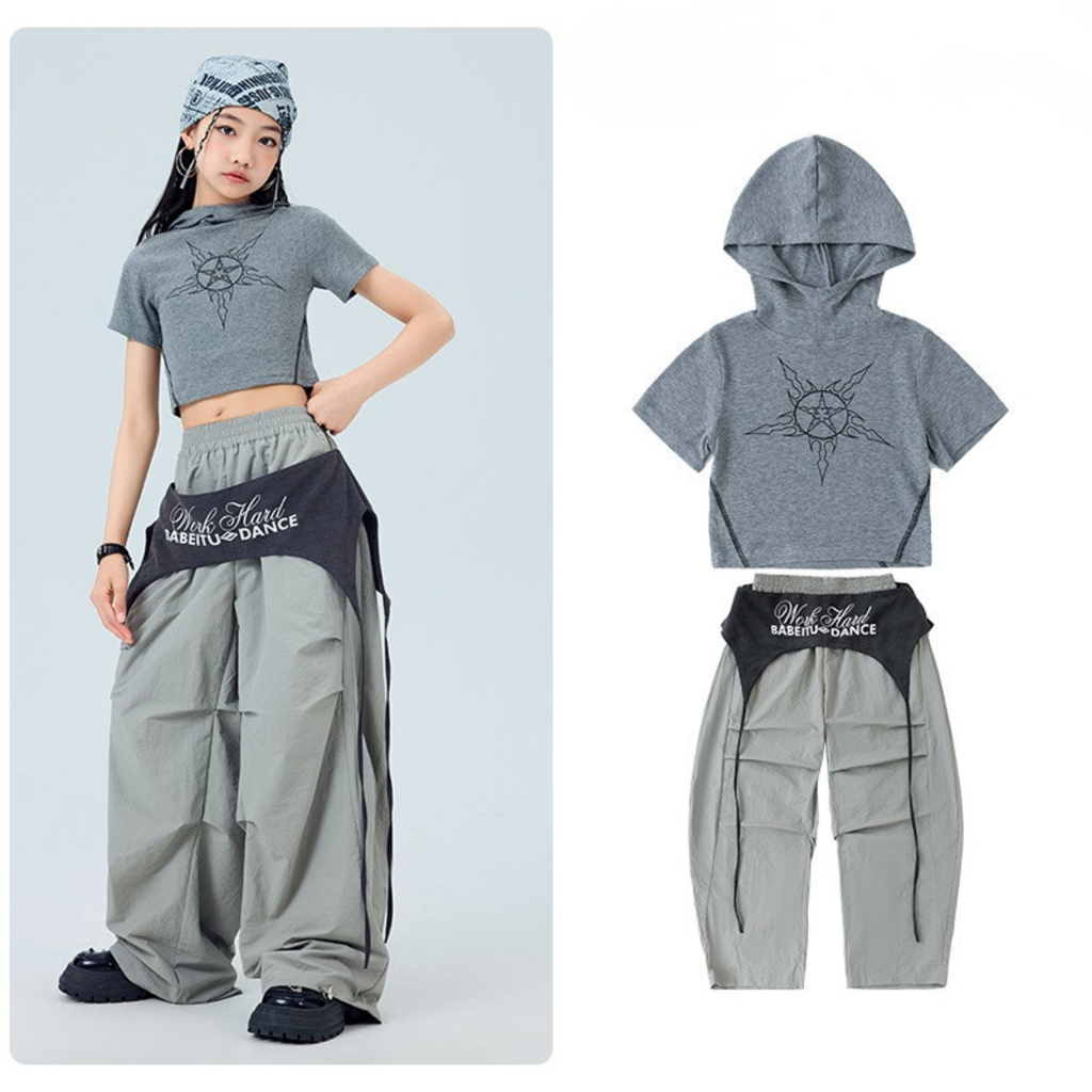 STREET グレーフード ワイドパンツセットアップ キッズダンス衣装
