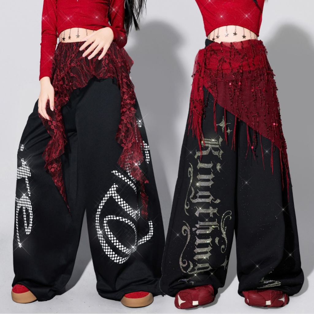 HIPHOP レッドクロップトップ グラフィックワイドパンツ セットアップ 商品画像11