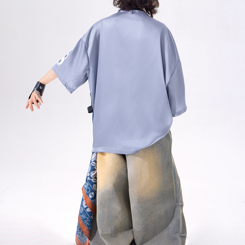 STREET ブルーナンバー デニムワイドパンツセットアップ キッズダンス衣装