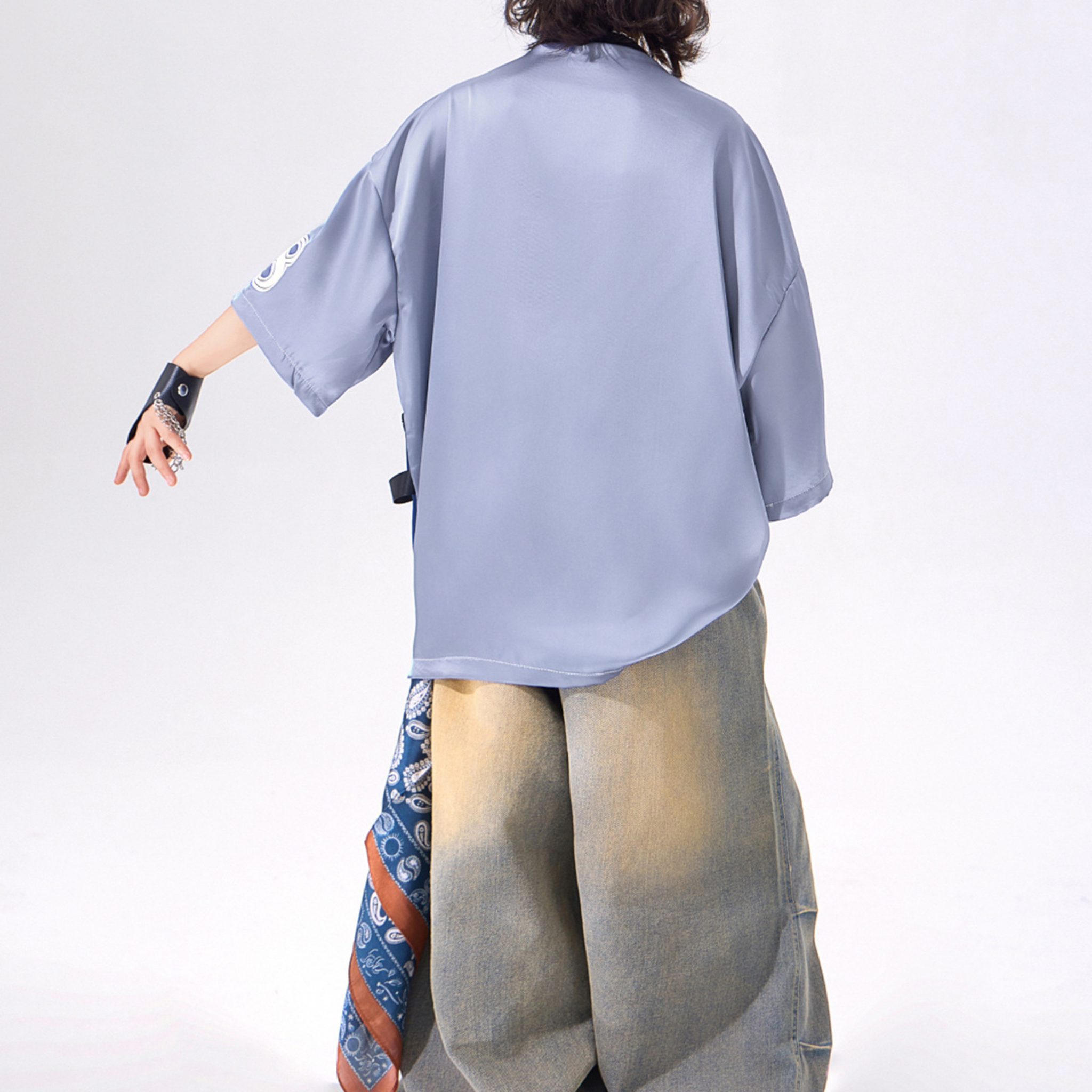STREET ブルーナンバー デニムワイドパンツセットアップ キッズダンス衣装