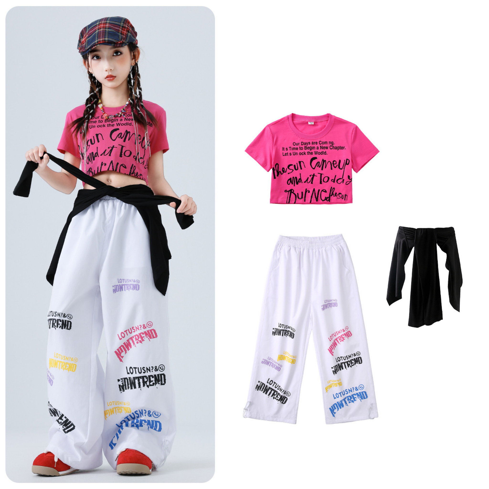 HIPHOP グラフィックTシャツ ワイドパンツセットアップ キッズダンス衣装