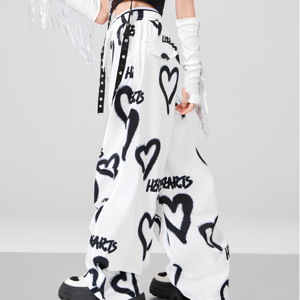 HIPHOP ブラックハート ワイドパンツセットアップ キッズダンス衣装
