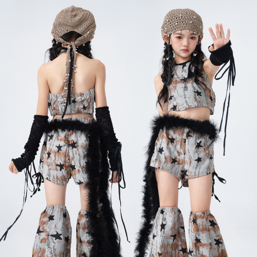 GIRLS グレースター ファーレッグセットアップ キッズダンス衣装
