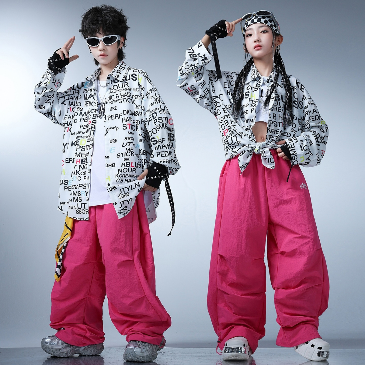 STREET モノグラフィック ピンクワイドパンツセットアップ キッズダンス衣装 商品画像2